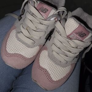 New Balance Kids Pink and Cream Shoes